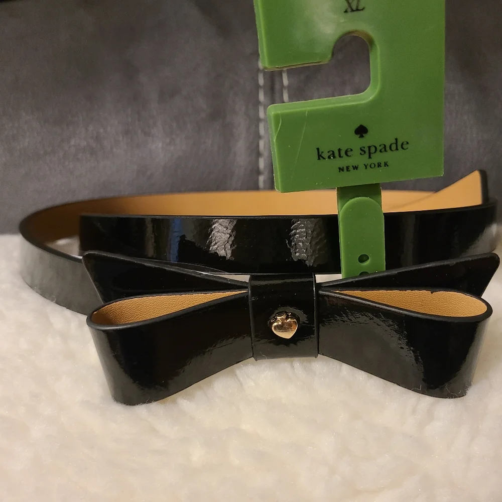 Kate Spade Black Leather Bow Belt with Spade